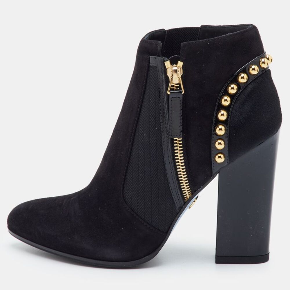 Loriblu Size 36 Black Suede And Calf Hair Studded Ankle Length Boots